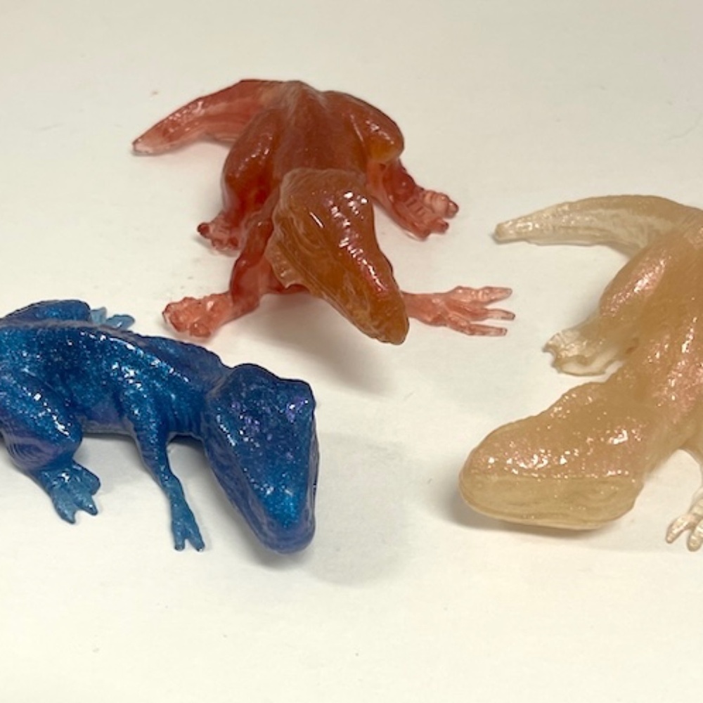 Hand Crafted Resin Glittering Dinosaurs Red Yellow Blue A